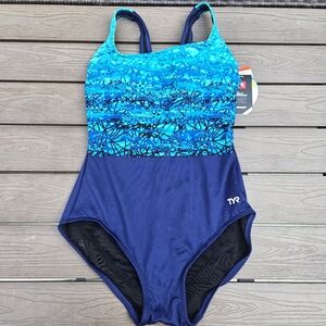 TYR Arctic Scoop Neck Control Fit Blue/teal Size 8 One Piece Bathing Suit NWT